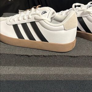 Adidas White and Black Sneakers with Tan Sole